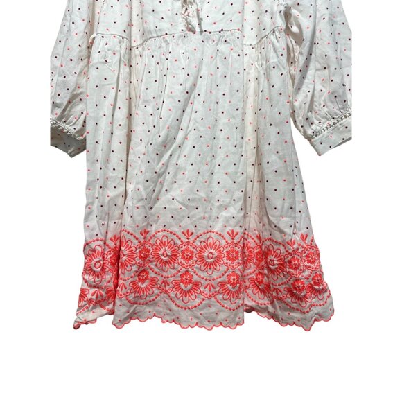 Sezane Grace Embroidery Midi Dress Large 44 Ballon Sleeves Linen Polka Dots Bows - Picture 10 of 16